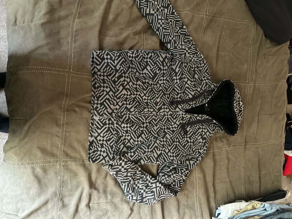 Vintage Y2K Cyber DC Shoes Hoodie Adult Large Black AOP Full Zip Sherpa Lined